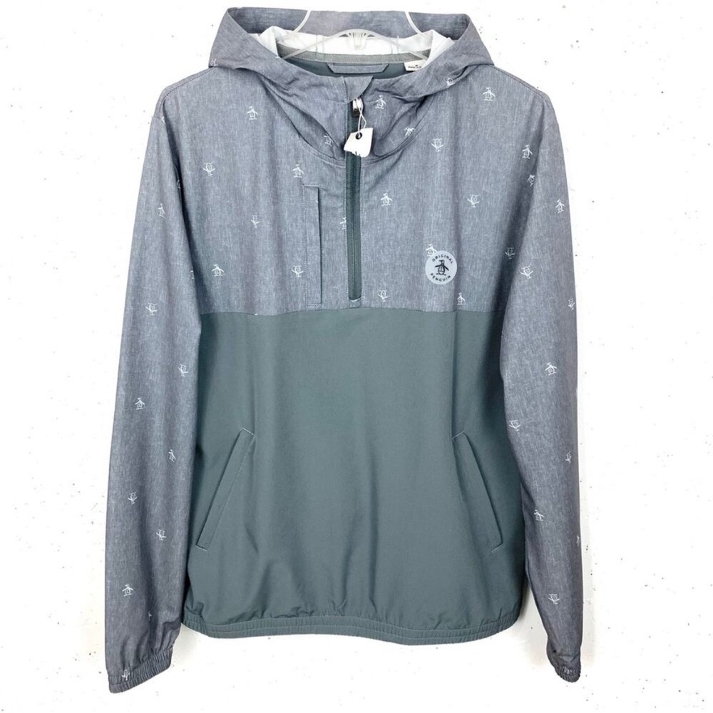 Original Penguin Grey Hooded Half-Zip Windbreaker